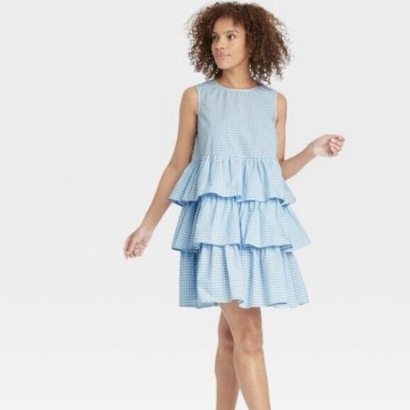 Who What Wear baby blue gingham sleeveless multi tiered dress size XXL - Picture 1 of 11
